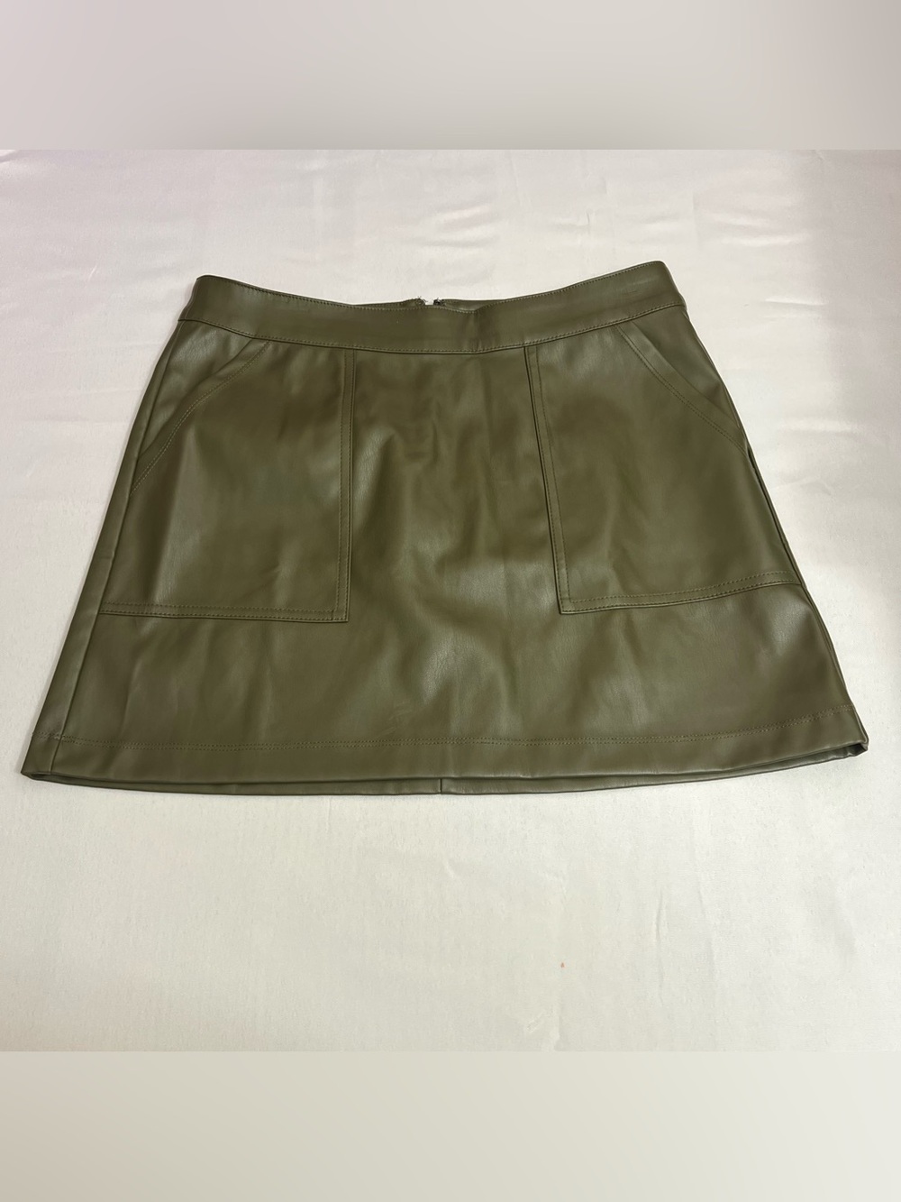 a new day Olive Green Faux Leather Mini Skirt with Front Pockets Size Small